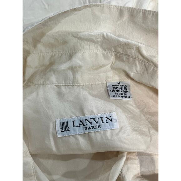 Lanvin Paris Cream Silk Short-Sleeve Button-down Shirt Relaxed Fit Pocket Sz Med - Picture 9 of 11